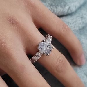 Sterling Silver S925 CZ Oval Cut Stone Engagement Eternity Ring Solitaire